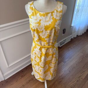 CHARTER CLUB Women’s Yellow White Belted‎ Lined Sleeveless Dress Size 6